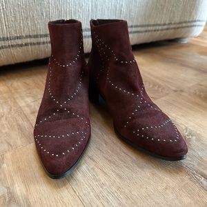 Grey City Suede Studded Wendy Booties - Color Cabernet